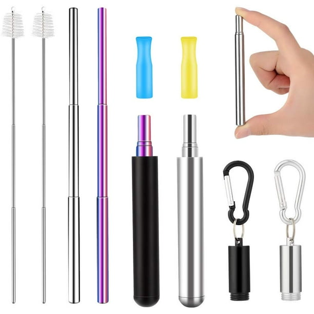 Portable Stainless Steel Telescopic Reusable Straw With Cleaning Brush For Dr